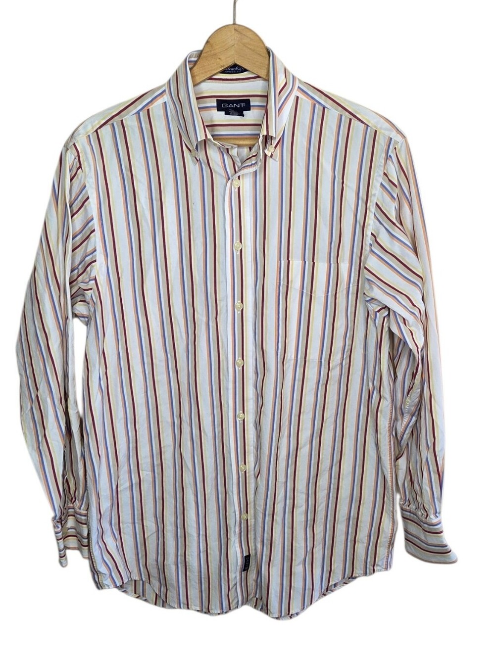 Gant Colorful Stripe Long Beach Poplin Dress Fit Button Down Shirt Size Medium